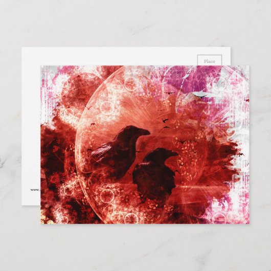  rood grunge Raven Fantasy-ontwerp Briefkaart (Voorkant / Achterkant)