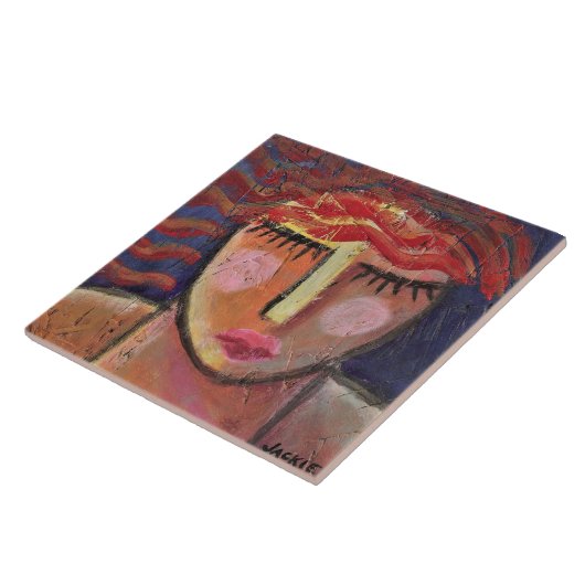 Rood Haar Abstract Portret van een Vrouw op OSB Bo Tegeltje (Zijkant)