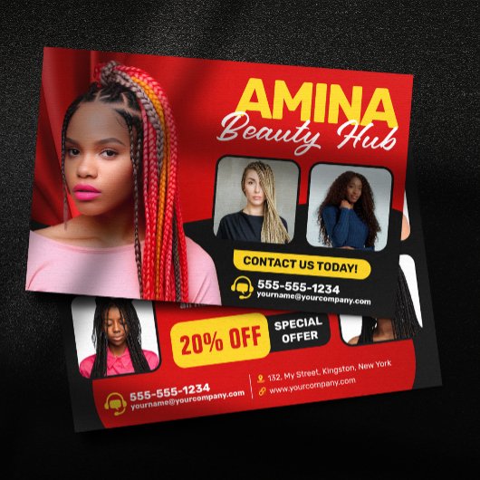 Rood Haar & Beauty Salon Braider Haarstylist Pruik Flyer