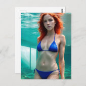 Rood haar Blue Bikini Onderwater Briefkaart (Voorkant / Achterkant)