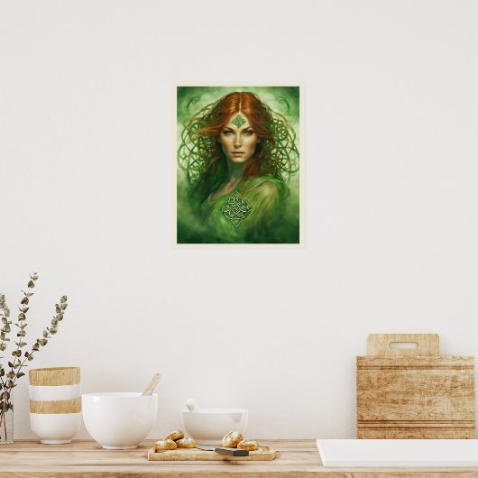 Rood Haar Groene Ogen Keltische Knoop Fantasie Por Poster (Keuken)