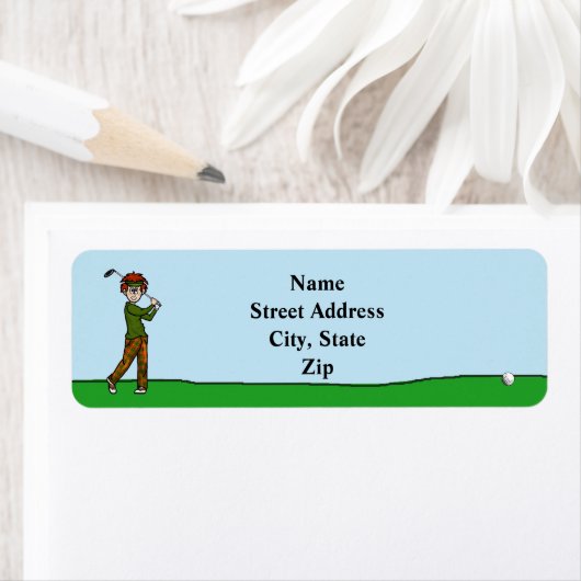Rood Haar Mannelijke Golfer Retouradres Label (Insitu)