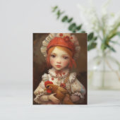 rood haar meisje houdt haar huisdier kip AI kunst Briefkaart (Staand voorkant)