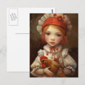 rood haar meisje houdt haar huisdier kip AI kunst Briefkaart (Voorkant / Achterkant)