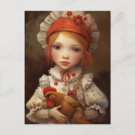 rood haar meisje houdt haar huisdier kip AI kunst Briefkaart