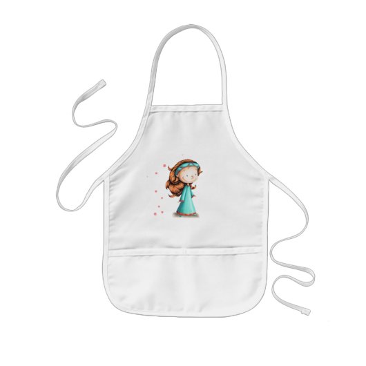 Rood Haar Meisje met Turquoise Jurk Kinder Schort (Voorkant)