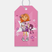 Rood haar meisje ster roze cadeau label cadeaulabel (Voorkant)