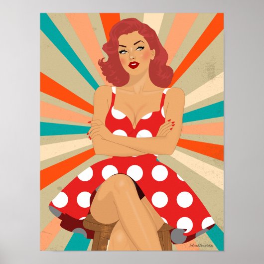  Rood Haar Pin Up Meisje - Retro Art Poster (Voorkant)