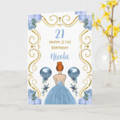 Rood haar Prinses Blauw Gelukkige Verjaardag Kaart (Gele Bloem)