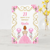 Rood haar Prinses Roze Gelukkige Verjaardag Kaart (Gele Bloem)