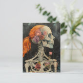 Rood haar skelet met bloemen briefkaart (Staand voorkant)
