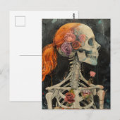 Rood haar skelet met bloemen briefkaart (Voorkant / Achterkant)