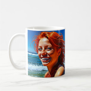 rood haired dame op strand gepersonaliseerd koffiemok