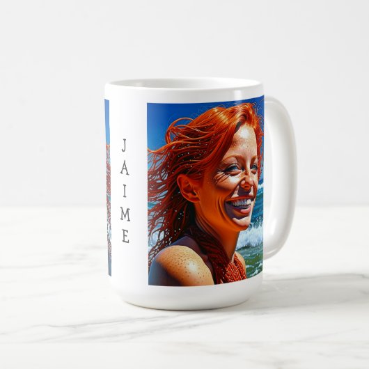  rood haired dame op strand gepersonaliseerd koffiemok (Voorkant rechts)
