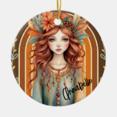 Rood Haired Fairy met Bloemen Ornament (Voorkant)