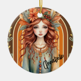 Rood Haired Fairy met Bloemen Ornament