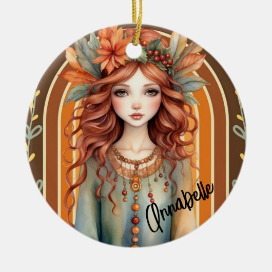 Rood Haired Fairy met Bloemen Ornament (Voorkant)