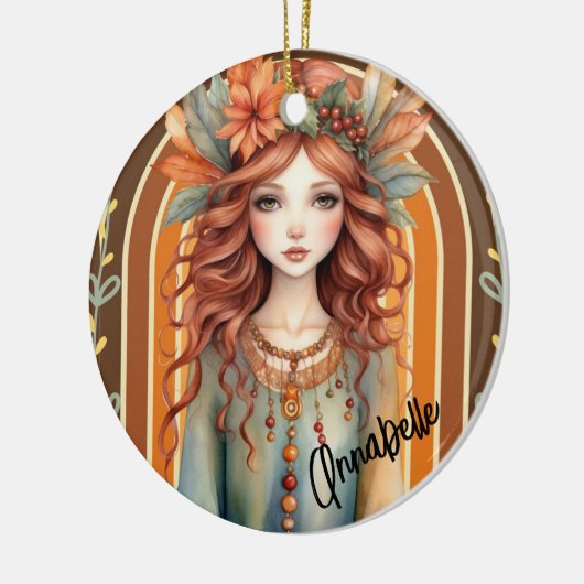 Rood Haired Fairy met Bloemen Ornament (Links)