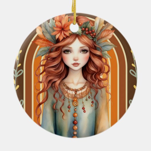 Rood Haired Fairy met Bloemen Ornament (Achterkant)