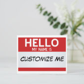 Rood Hallo mijn naam is ... Personaliseerbaar Briefkaart (Staand voorkant)