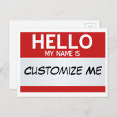 Rood Hallo mijn naam is ... Personaliseerbaar Briefkaart (Voorkant / Achterkant)