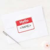 Rood Hallo Mijn Naam is , () Ronde Sticker (Envelop)