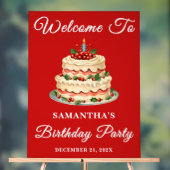 Rood handgeschreven script Kerstverjaardag Welkom Acryl Bord (Neutraal)