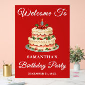 Rood handgeschreven script Kerstverjaardag Welkom Acryl Bord (Huwelijk)