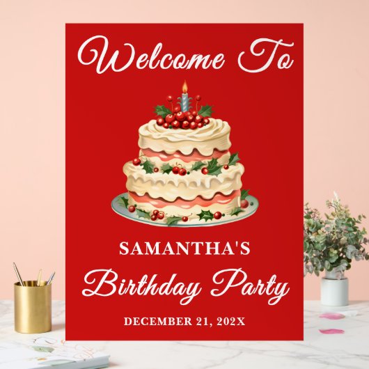 Rood handgeschreven script Kerstverjaardag Welkom Acryl Bord (Huwelijk)