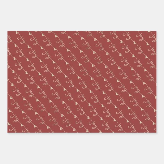 Rood Handgeschreven Vreugde Harten Kerstmis Inpakpapier Vel (Voorkant 3)