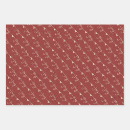 Rood Handgeschreven Vreugde Harten Kerstmis Inpakpapier Vel