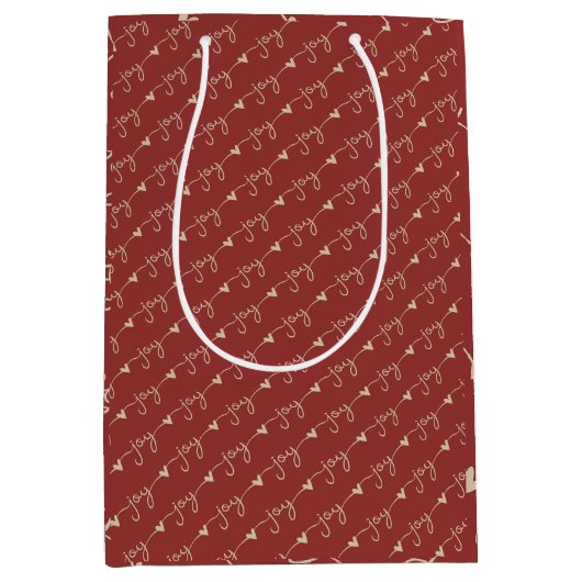 Rood Handgeschreven Vreugde Harten Kerstmis Medium Cadeauzakje (Voorkant)