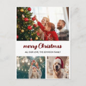 Rood handgeschreven "Vrolijk kerstfeest" | 3 Foto Feestdagenkaart (Voorkant)