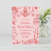 Rood handgetekend grillig Vrijgezellenfeest Kaart (Staand voorkant)