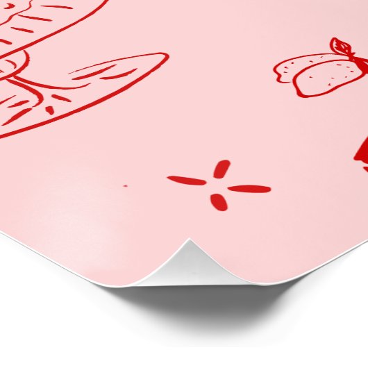 Rood handgetekend grillig Vrijgezellenfeest Perfect Poster (Hoek)