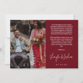 Rood handschrift script foto bruiloft dank u bedankkaart (Achterkant)