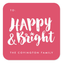 Rood Happy en Bright Square Gift Label Stickers