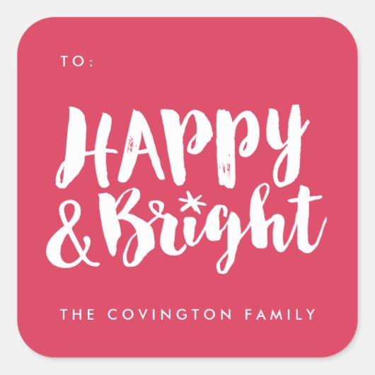 Rood Happy en Bright Square Gift Label Stickers (Voorkant)