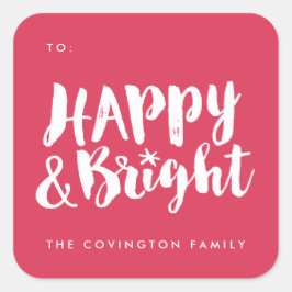 Rood Happy en Bright Square Gift Label Stickers