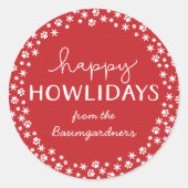 Rood Happy Howlidays Pet Lover Vakantie Ronde Sticker (Voorkant)
