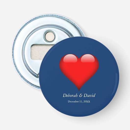 Rood Hart Blauw Modern Minimalistisch Huwelijk Button Flesopener (Voorkant)