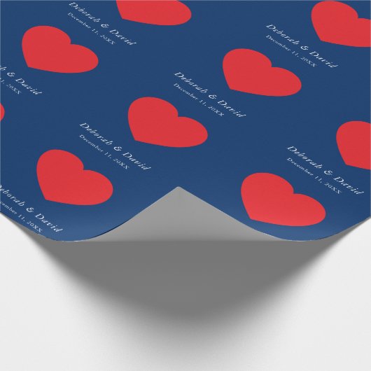 Rood Hart Blauw Modern Minimalistisch Huwelijk Cadeaupapier (Hoek)