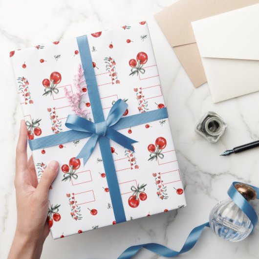 Rood Hart Bloemen Cherry Zoet Cadeaupapier (Geschenken)