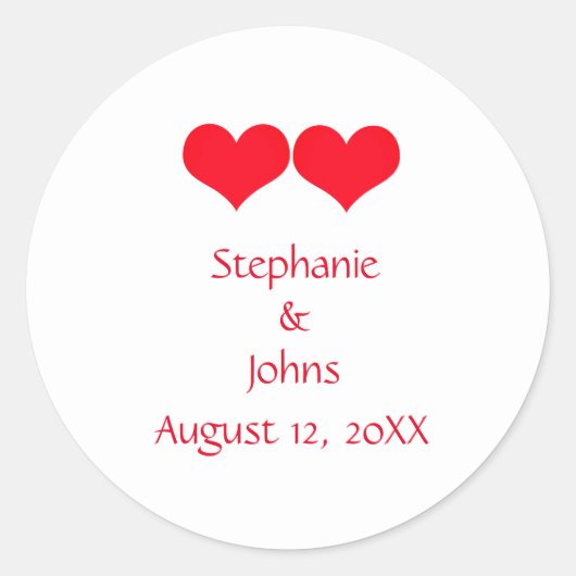 Rood hart Cute Couple Wedding Verloving Romantic Ronde Sticker (Voorkant)