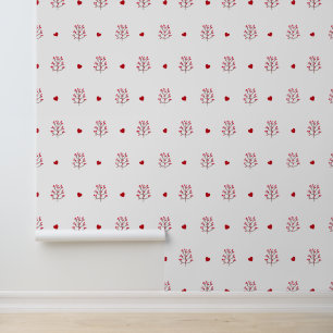 Rood hart en boom naadloze patroon schil en stok behang