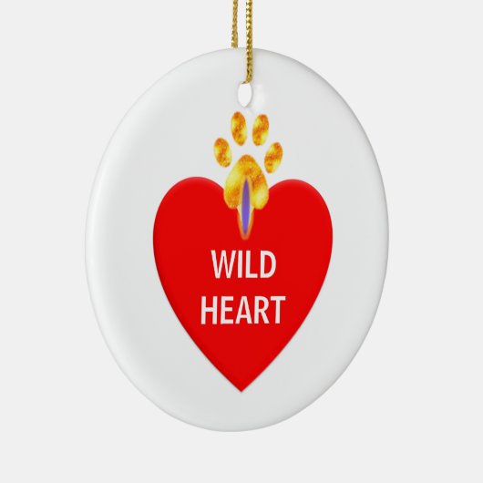 Rood hart en gouden poot op witte kerst keramisch ornament (Rechts)