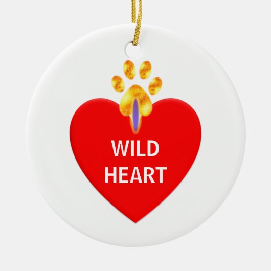 Rood hart en gouden poot op witte kerst keramisch ornament (Voorkant)