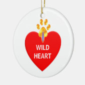 Rood hart en gouden poot op witte kerst keramisch ornament (Links)