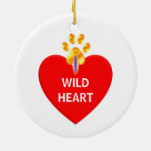 Rood hart en gouden poot op witte kerst keramisch ornament (Achterkant)