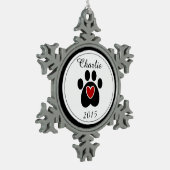 Rood hart en laag afdrukken tin sneeuwvlok ornament (Links)